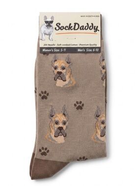 Sock Daddy by E&S Pets Novelty Great Dane Crew Socks in neutral tan / taupe